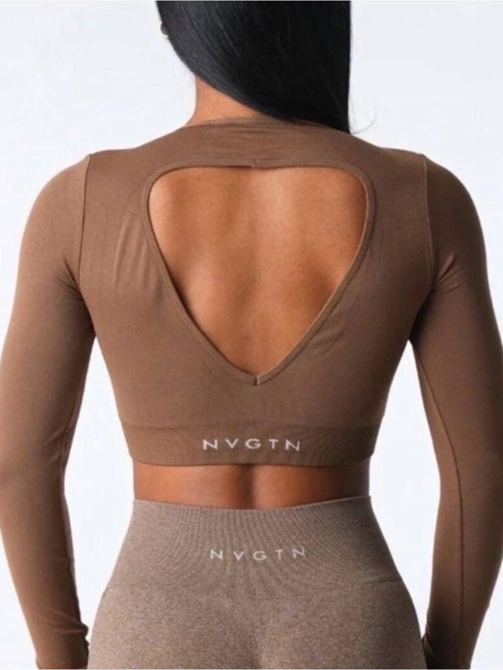 NVGTN Brown Long-Sleeve Open-Back Crop Top